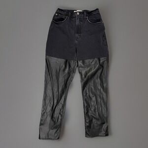 Y2K leather panel jeans high rise straight black Abercrombie 27 Curve Love 90's